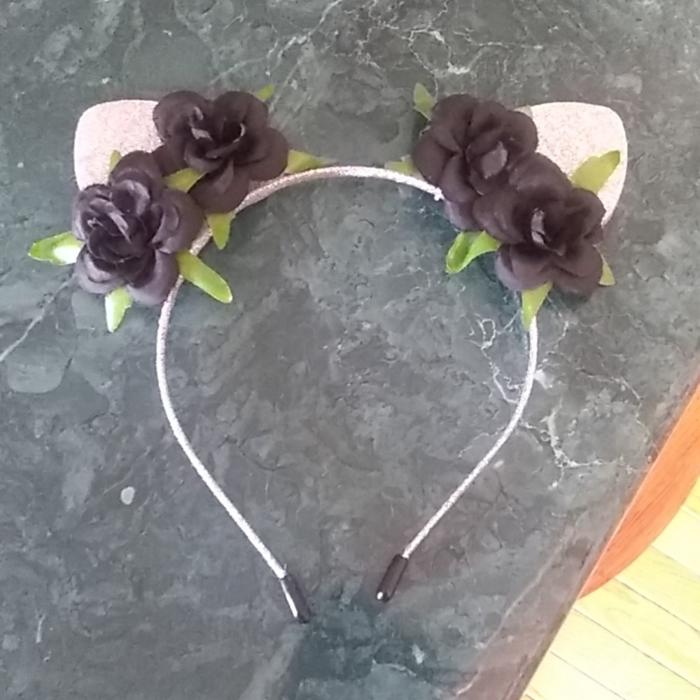 Silver Cat Ears with Black Flowers